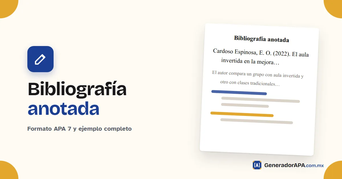 Portada de la guía de bibliografía anotada APA 7 con una referencia y su anotación