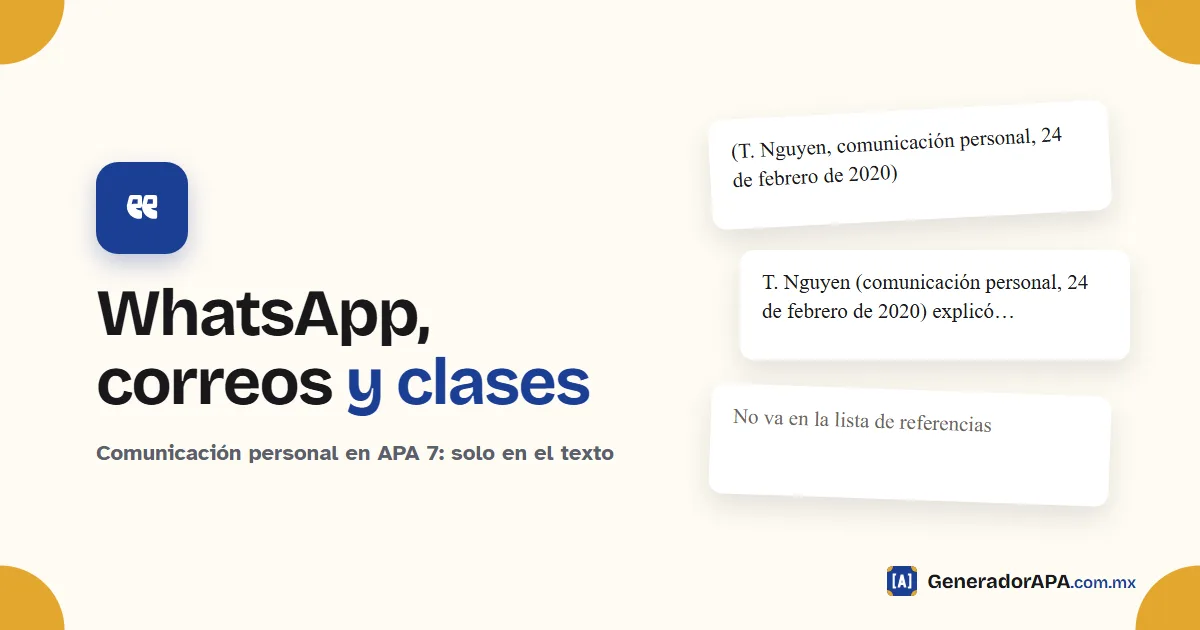 Portada de la guía para citar un WhatsApp, un correo o una clase como comunicación personal en APA 7