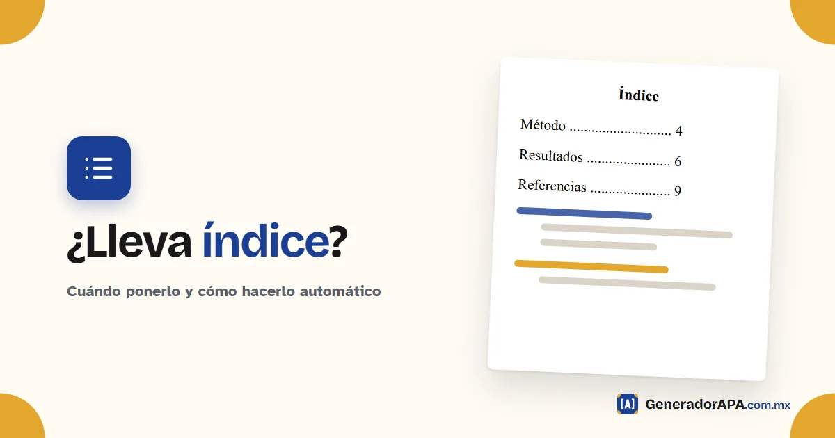 Portada de la guía sobre el índice en APA 7 con una página de índice de ejemplo