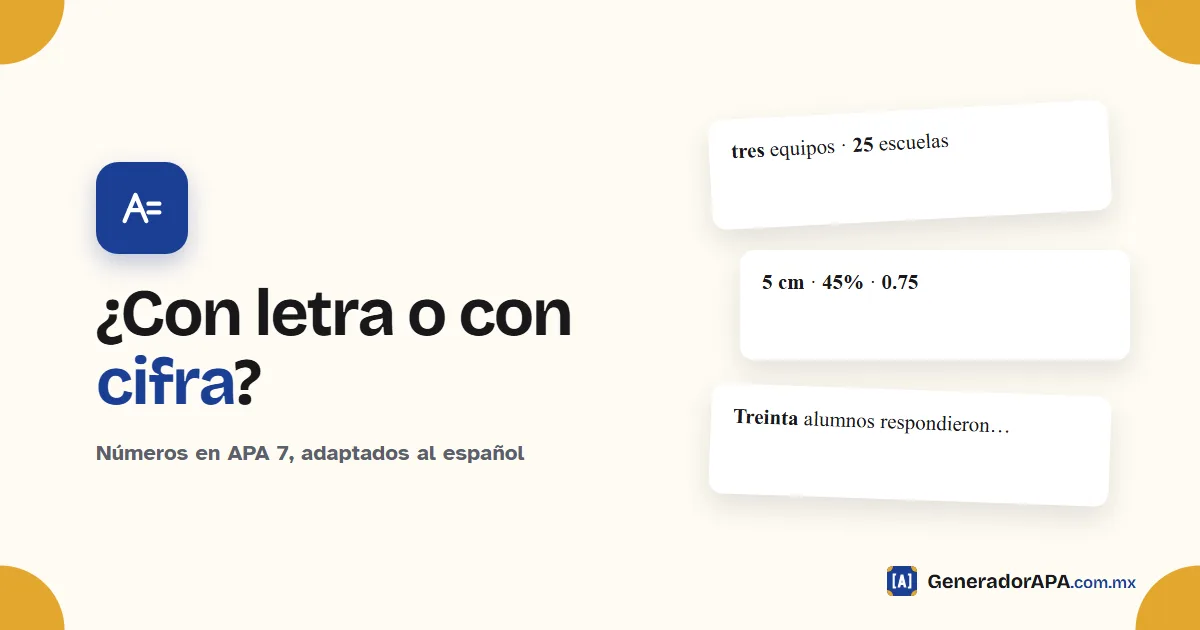 Portada de la guía de números en APA 7 con ejemplos de números con letra y con cifra