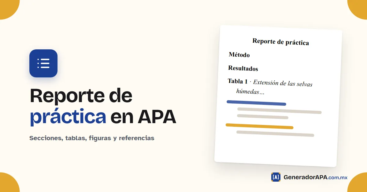 Portada de la guía para hacer un reporte de práctica en formato APA 7 con secciones y una tabla