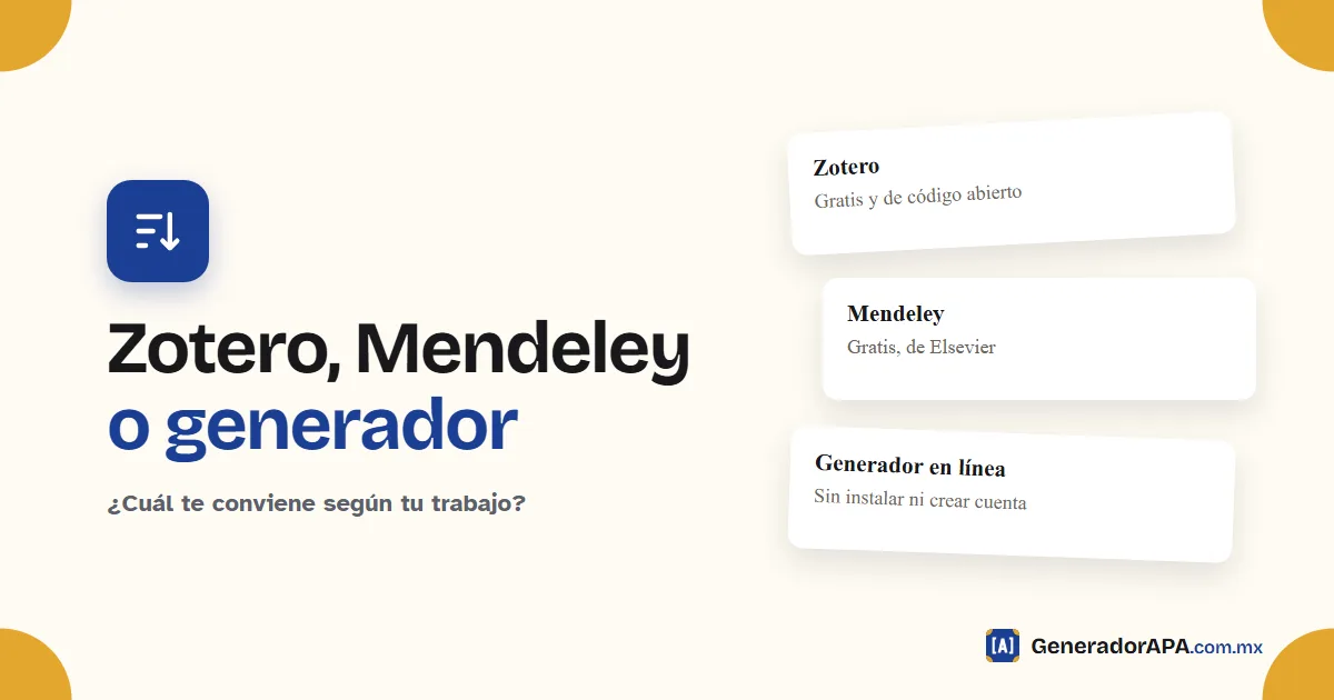 Portada de la guía para elegir entre Zotero, Mendeley o un generador APA en línea